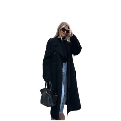 Dames élégant long trench-coat avec coupe moderne et poches pratiques Chic und Stil