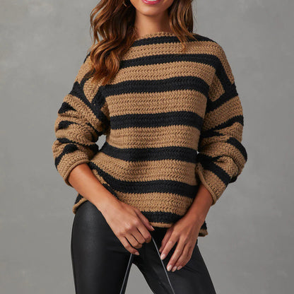 Pullover en gros tricot à rayures pour femmes avec coupe décontractée et manches larges Chic und Stil