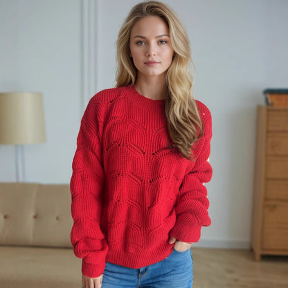 Pullover en grosse maille pour femmes avec un motif romanesque en torsade et des manches larges Chic und Stil
