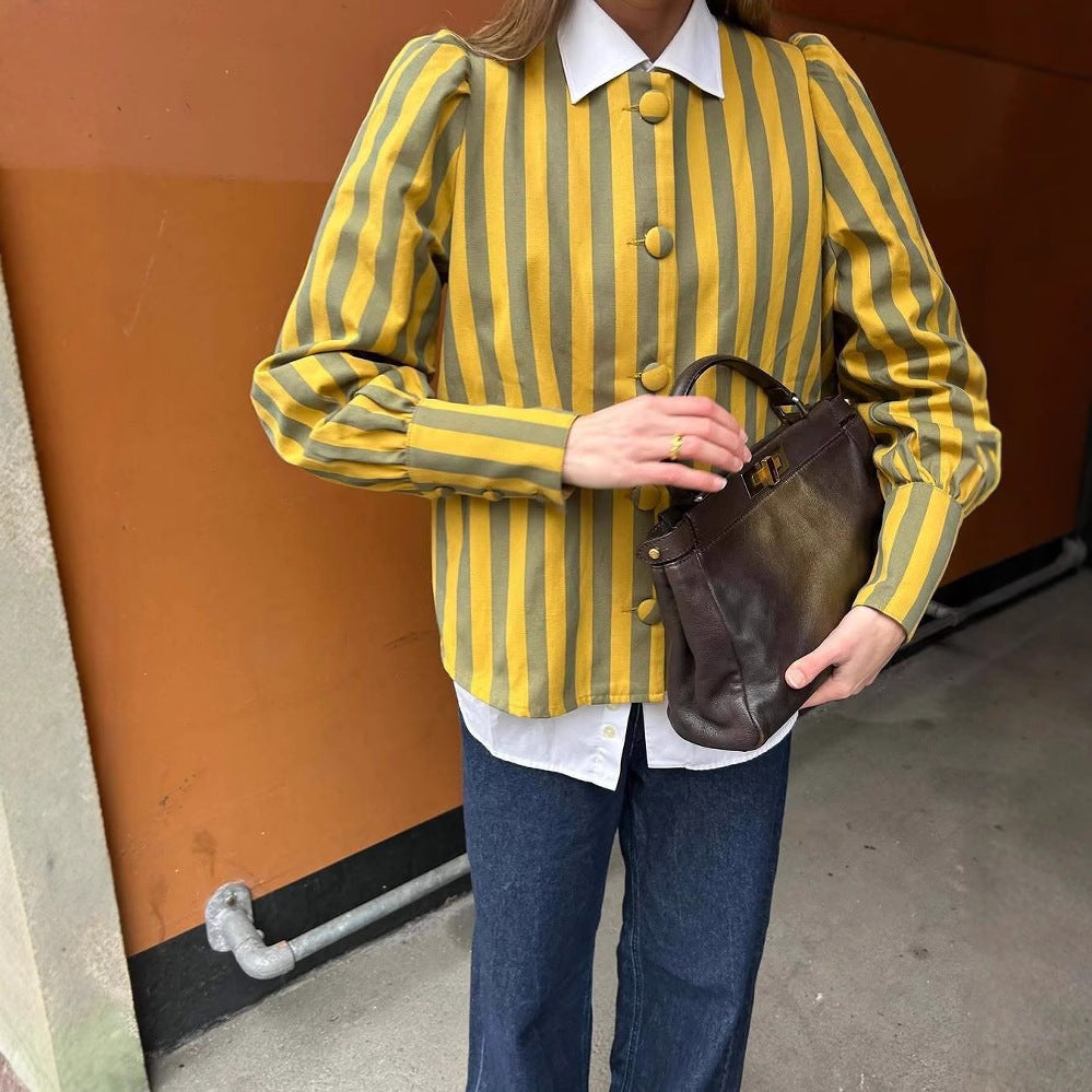Blouse à manches longues pour femmes avec un design rayé et des manches bouffantes élégantes Chic und Stil