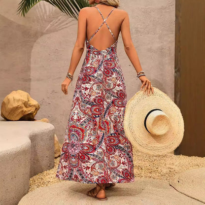 Robe maxi femme avec décolleté en V profond et motif paisley ludique Chic und Stil