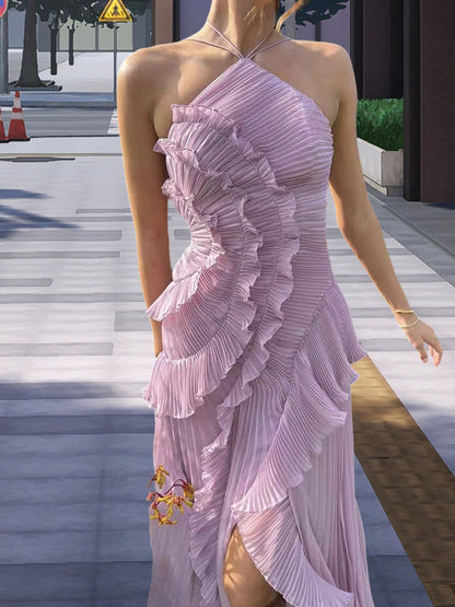 Robe portefeuille élégante pour femmes avec volants plissés et ourlet asymétrique Chic und Stil