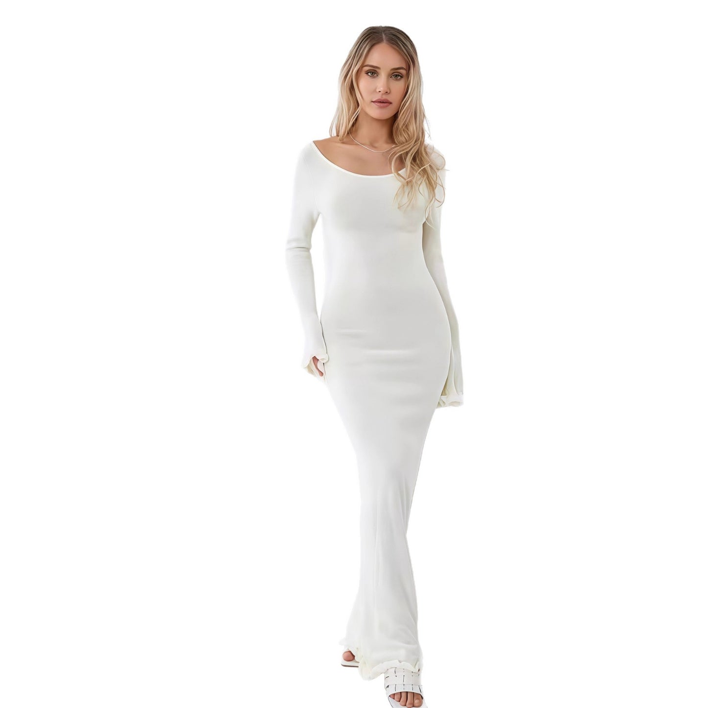 Robe midi à manches longues pour femmes avec des détails de volants raffinés Chic und Stil