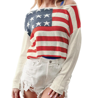 Pull décontracté pour femmes avec motif de drapeau et manches ornées Chic und Stil