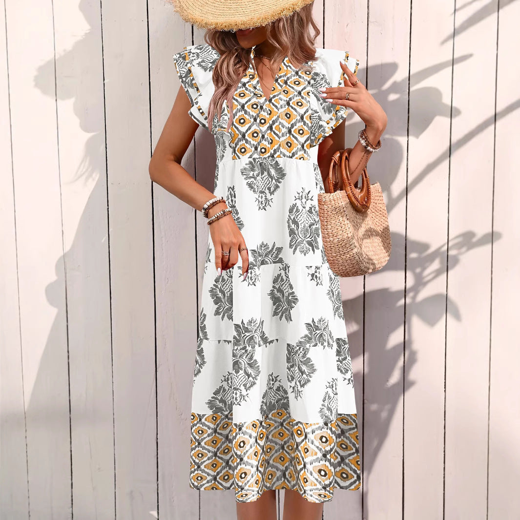 Robe maxi fleurs pour femmes avec manches courtes Chic und Stil
