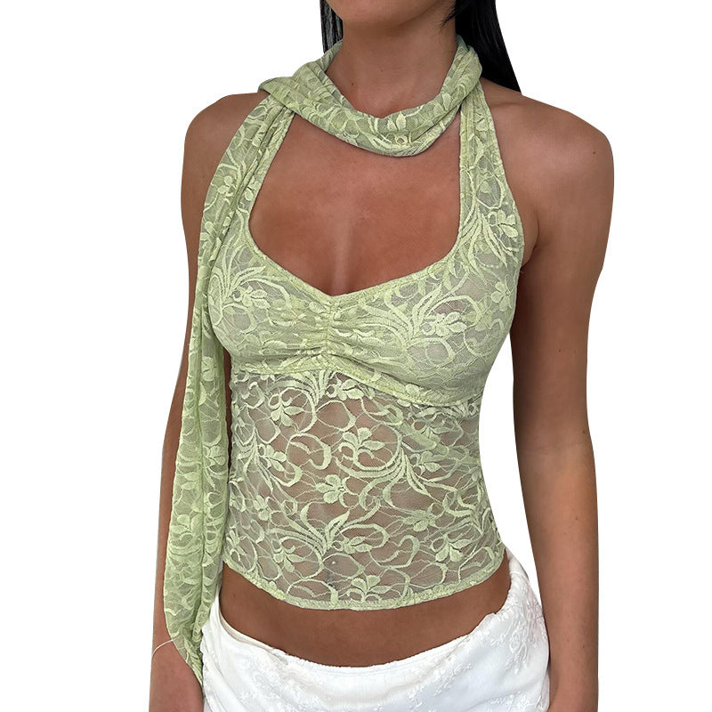 Dames Floral Dentelle Top Halter Chic und Stil