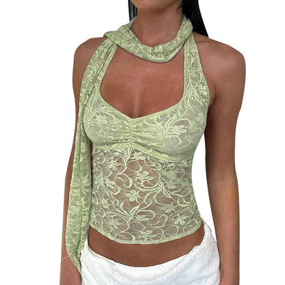 Dames Floral Dentelle Top Halter Chic und Stil