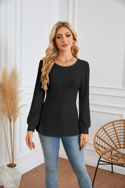 Chemisier femme avec des motifs aérés en losanges et des manches bouffantes élégantes Chic und Stil