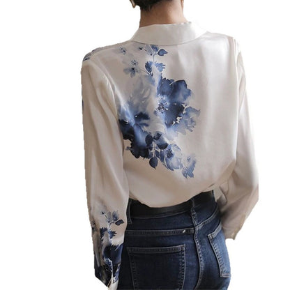 Blouse en soie imprimée floral pour femme Chic und Stil