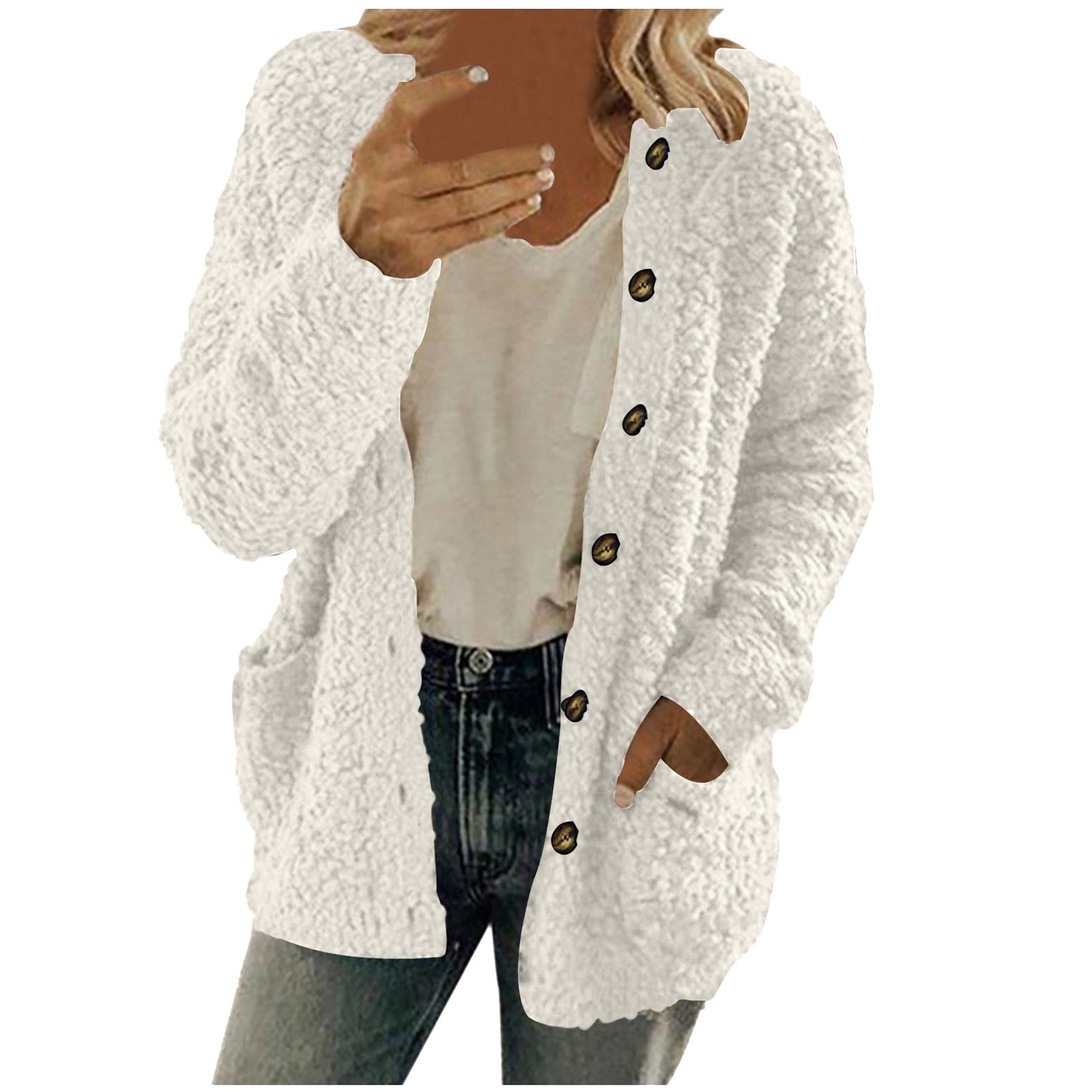 Dames Douillette Veste en Fleece en Peluche avec Poches Pratiques Chic und Stil