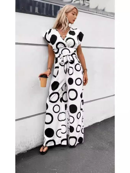 Pantalon ample tendance pour femmes avec ceinture à nouer et motif graphique Chic und Stil
