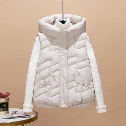 Dames Gilet matelassé à capuche et manches en tricot élégantes Chic und Stil