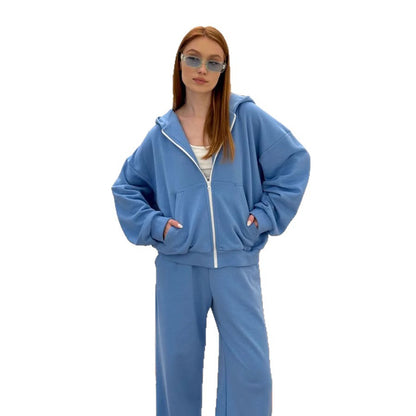 Dames Ensemble décontracté surdimensionné confortable avec capuche et fermeture éclair Chic und Stil