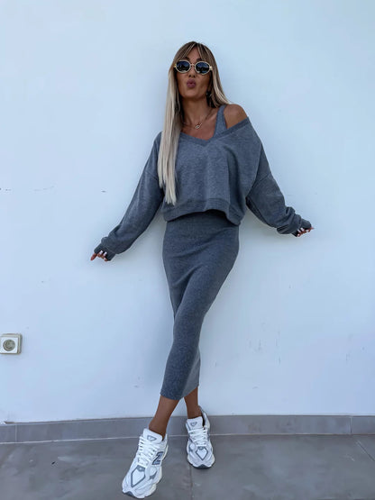 Robe en tricot tendance pour femmes avec un haut court décontracté et une silhouette cintrée Chic und Stil