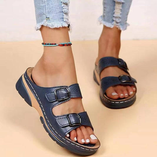 Sandales de santé confortables et élégantes pour femmes avec fermeture à double boucle Chic und Stil