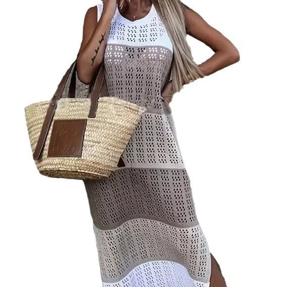 Robe en tricot décontractée pour femmes avec un motif ajouré raffiné et des fentes latérales Chic und Stil