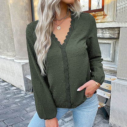 Blouse femme avec décolleté en V et dentelle élégante Chic und Stil