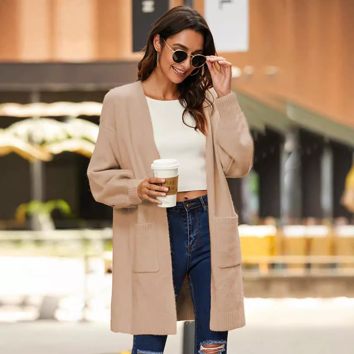 Dames cardigan à manches longues avec devant ouvert et poches profondes Chic und Stil