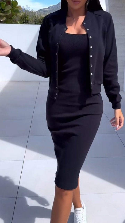 Femme ensemble de robe de sweatshirt à la mode et veste Chic und Stil