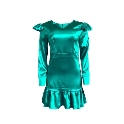 Robe mini scintillante pour femmes avec manches bouffantes et bas en volants Chic und Stil