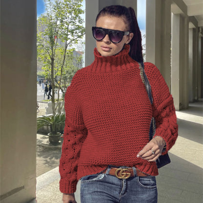 Dames Gros Tricot Pull avec col montant et manches détaillées Chic und Stil