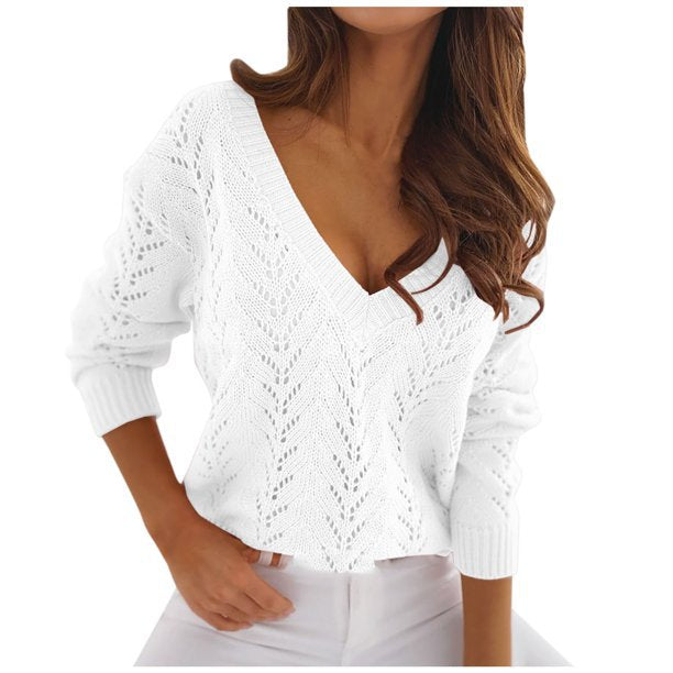 Pull en tricot à col en V pour femmes avec motif en torsades romantique Chic und Stil