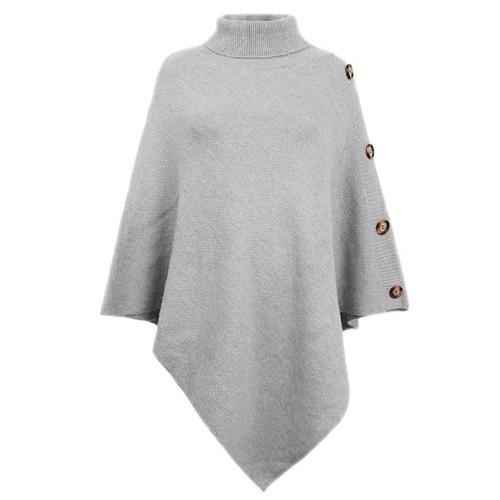 Dames élégant poncho avec col montant et boutons décoratifs Chic und Stil