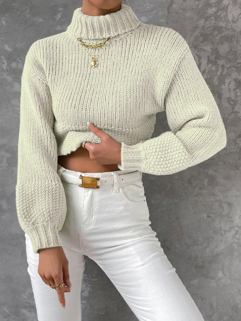 Dames gros tricot pull avec col haut Chic und Stil