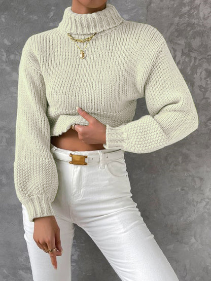 Dames gros tricot pull avec col haut Chic und Stil