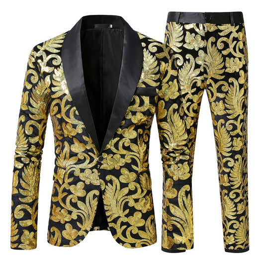 Costume de smoking scintillant pour hommes avec motifs floraux en sequins Chic und Stil