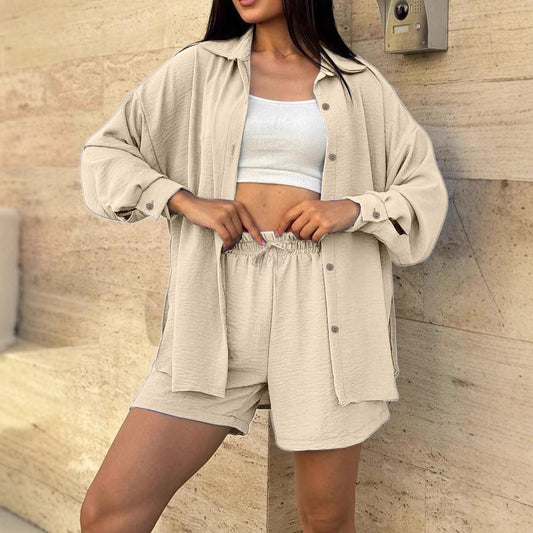 Ensemble d'overshirt décontracté pour femmes avec taille élastique et shorts amples Chic und Stil