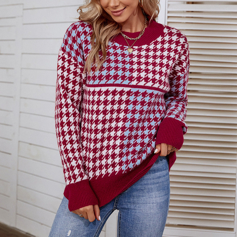 Femme pull en tricot douillet avec un motif à carreaux tendance et une coupe ample Chic und Stil