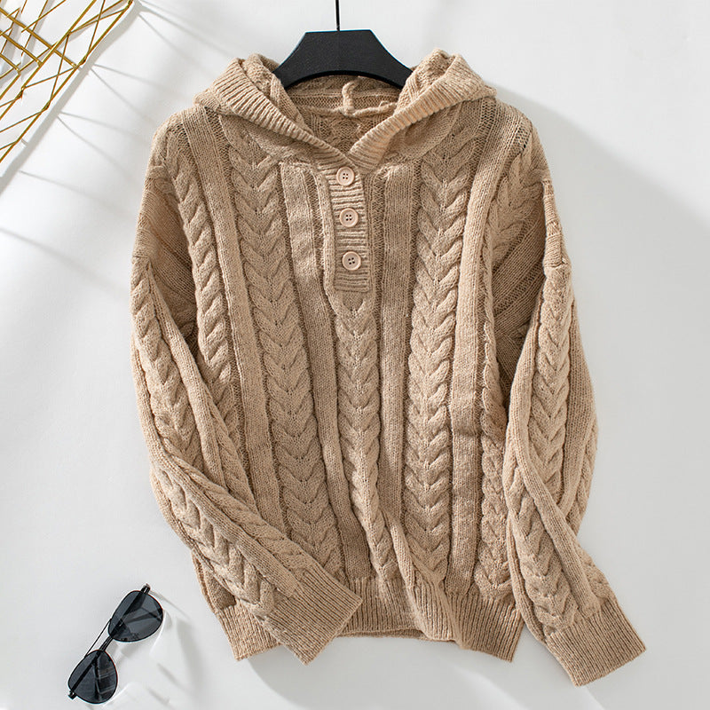 Pull à capuche en tricot pour femmes avec motif en torsades Chic und Stil