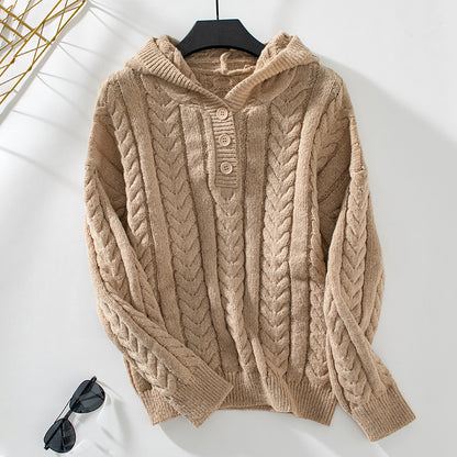 Pull à capuche en tricot pour femmes avec motif en torsades Chic und Stil