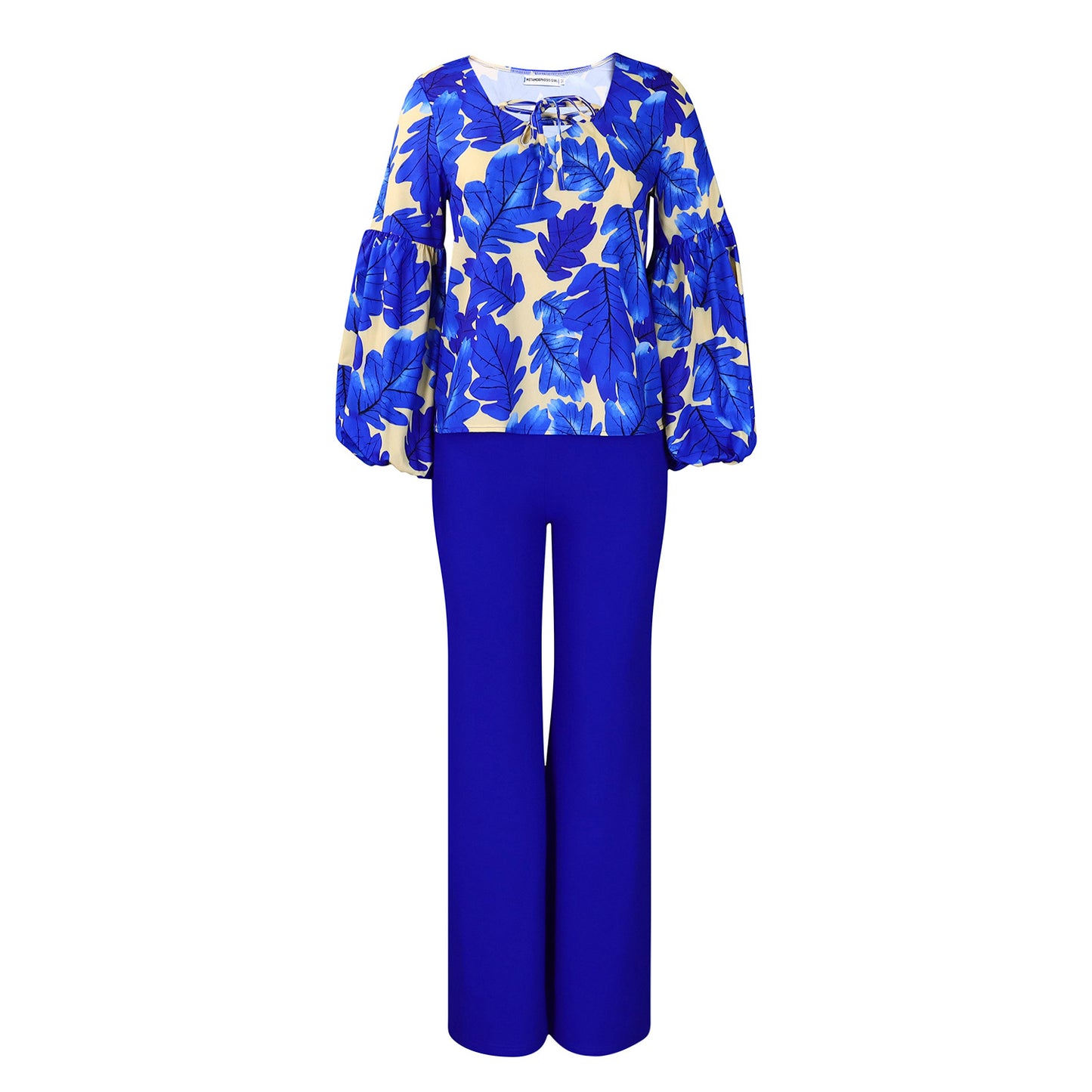 Women Elegant set consisting of a casual blouse with voluminous sleeves and classic pants Chic and Style