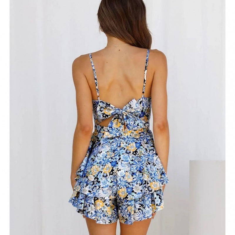 Dame T-shirt à volants Floral Mini Robe Chic und Stil