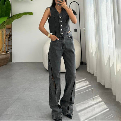 Dames jeans décontractées avec des détails découpés créatifs Chic und Stil