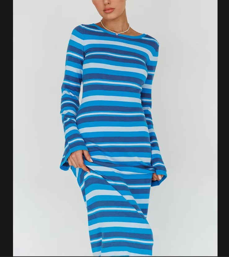 Robe à manches longues pour femmes au look rayé tendance Chic und Stil