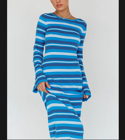 Robe à manches longues pour femmes au look rayé tendance Chic und Stil