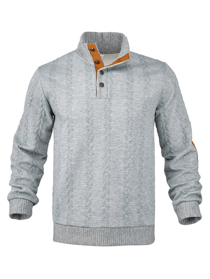 Men's fleece pullover with textured cable knit pattern and modern stand-up collar Chic and style