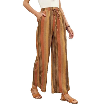 Wide striped pants for women with elastic waist and practical tie belt Chic and Style