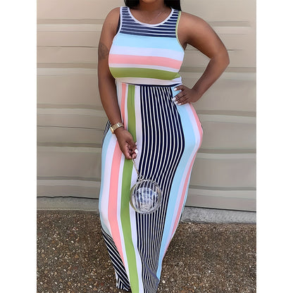 Robe maxi pour dames avec un design à rayures colorées et une coupe cintrée Chic und Stil