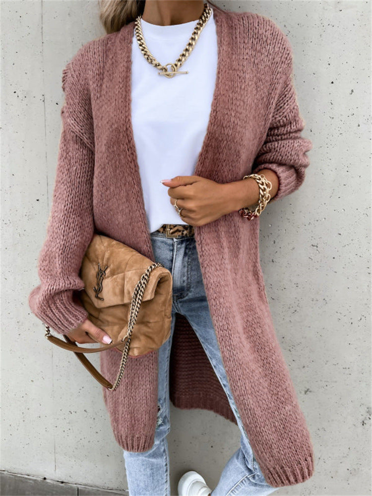 Dames Gros Tricot Cardigan avec devant ouvert et manches enroulées Chic und Stil
