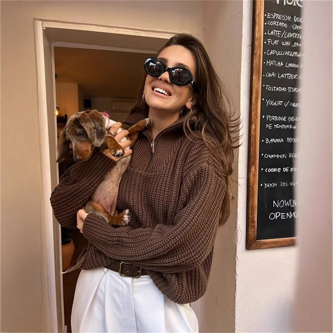 Pull femme en tricot épais avec col montant et fermeture éclair Chic und Stil