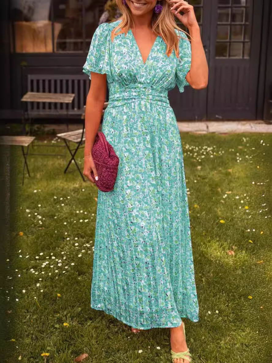 Robe maxi femme avec fronces florales et décolleté en V Chic und Stil