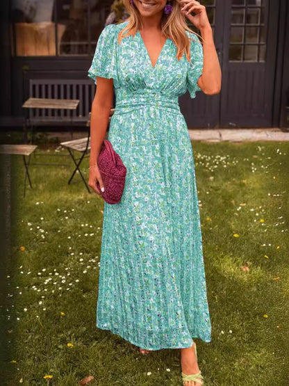 Robe maxi femme avec fronces florales et décolleté en V Chic und Stil