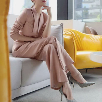 Elegant fitted blazer set for women and wide leg pants Chic and Style