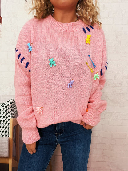 Pull femme avec motif de ours ludique et appliqués décoratifs Chic und Stil