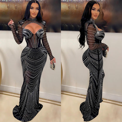 Robes de soirée Chic und Stil en mousseline transparente à manches longues pour dames