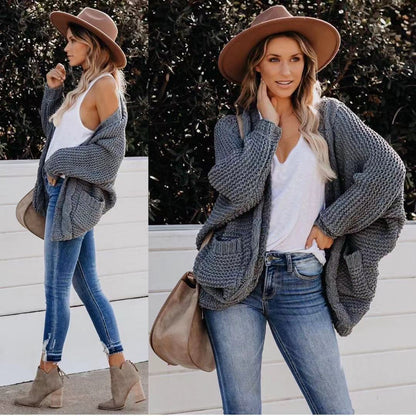 Veste en tricot épais pour femmes avec des contours décontractés et de grandes poches Chic und Stil